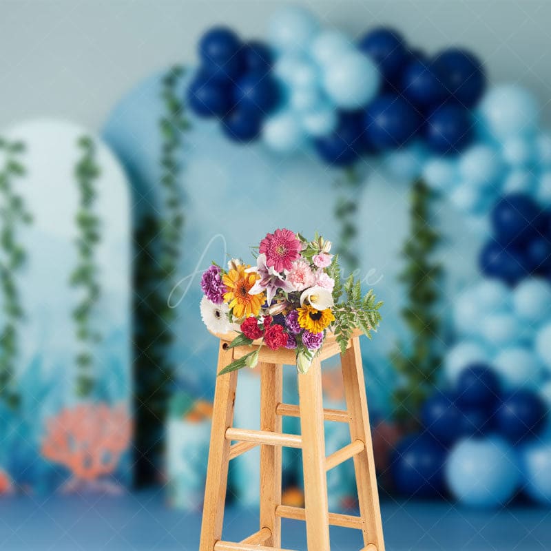 Aperturee - Aperturee Under The Sea Balloon Arched Cake Smash Backdrop