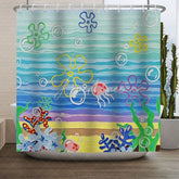 Aperturee - Aperturee Under the Sea Cartoon Shower Curtain Ocean Corals Jellyfish Bubbles Kids Fun Colorful Bathroom Decor