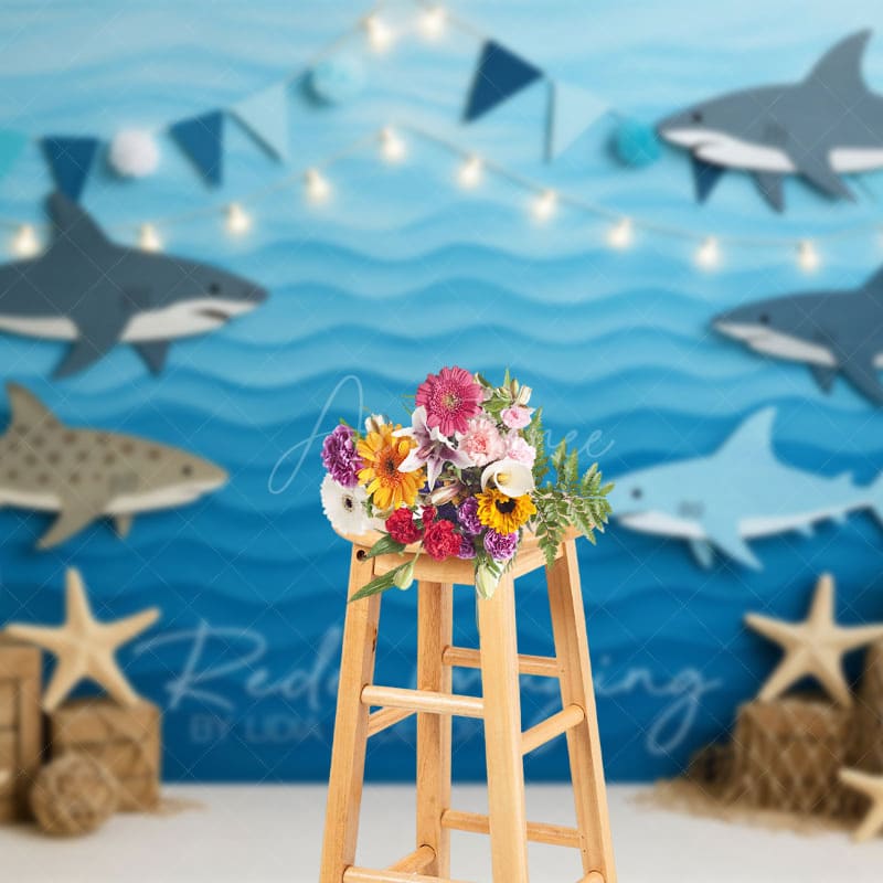 Aperturee - Aperturee Under The Sea Sharks Starfish Cake Smash Backdrop