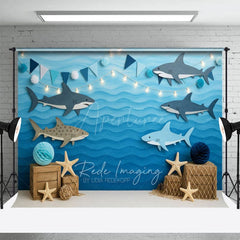 Aperturee - Aperturee Under The Sea Sharks Starfish Cake Smash Backdrop