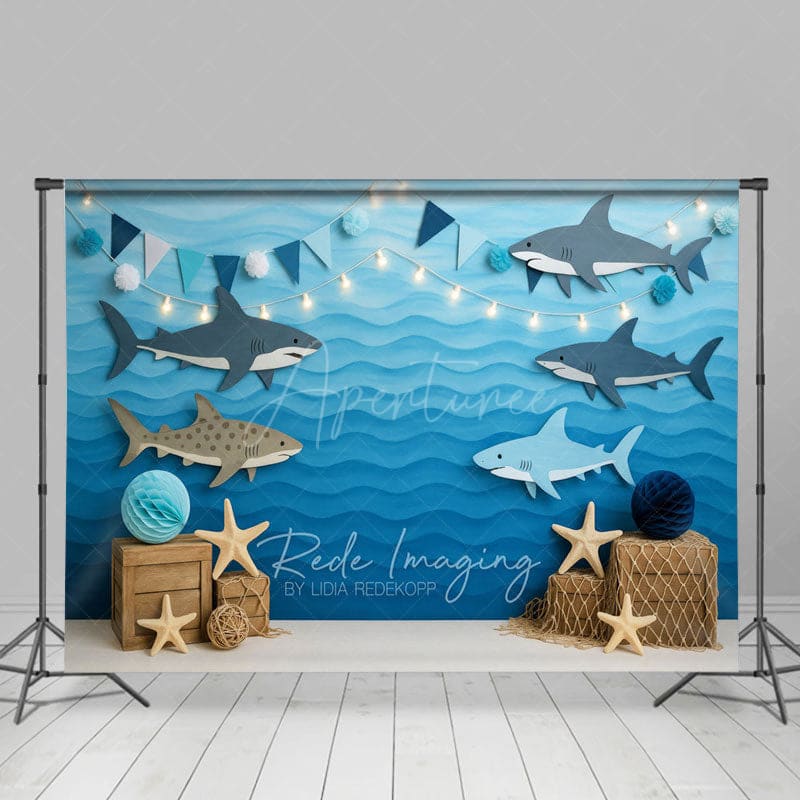 Aperturee - Aperturee Under The Sea Sharks Starfish Cake Smash Backdrop