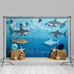 Aperturee - Aperturee Under The Sea Sharks Starfish Cake Smash Backdrop
