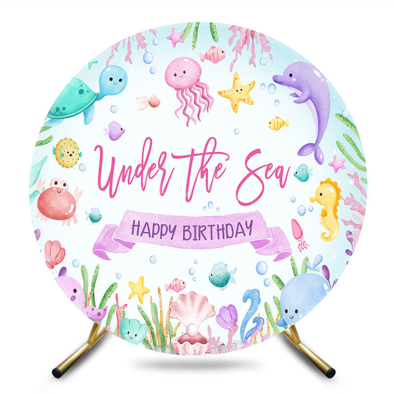 Aperturee - Aperturee Under The Sea Summer Cartoon Circle Birthday Backdrop
