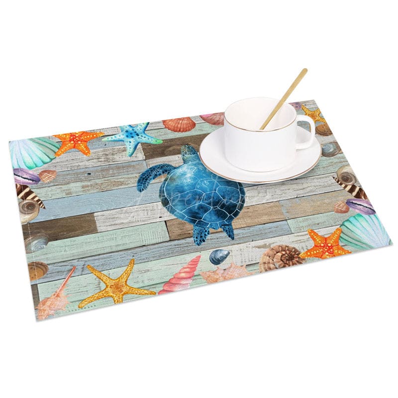 Aperturee - Aperturee Under The Sea Turtle Wood Summer Set of 4 Placemats