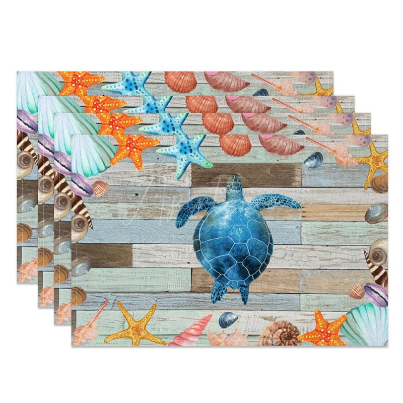 Aperturee - Aperturee Under The Sea Turtle Wood Summer Set of 4 Placemats