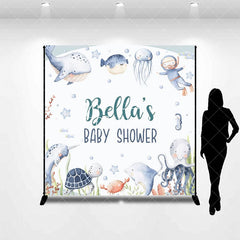 Aperturee - Aperturee Undersea Animals Custom Name Baby Shower Backdrop