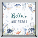 Aperturee - Aperturee Undersea Animals Custom Name Baby Shower Backdrop