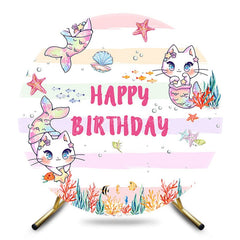 Aperturee - Aperturee Undersea Cat Mermaid Colorful Round Birthday Backdrop
