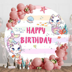 Aperturee - Aperturee Undersea Cat Mermaid Colorful Round Birthday Backdrop