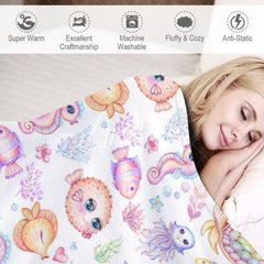 Aperturee - Aperturee Undersea Colorful Animals Plants Custom Name Blanket