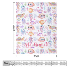 Aperturee - Aperturee Undersea Colorful Animals Plants Custom Name Blanket