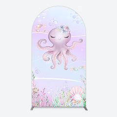 Aperturee - Aperturee Undersea Cute Purple Octopus Birthday Arch Backdrop