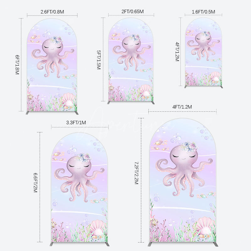 Aperturee - Aperturee Undersea Cute Purple Octopus Birthday Arch Backdrop
