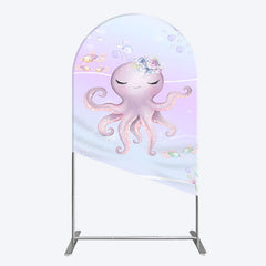 Aperturee - Aperturee Undersea Cute Purple Octopus Birthday Arch Backdrop