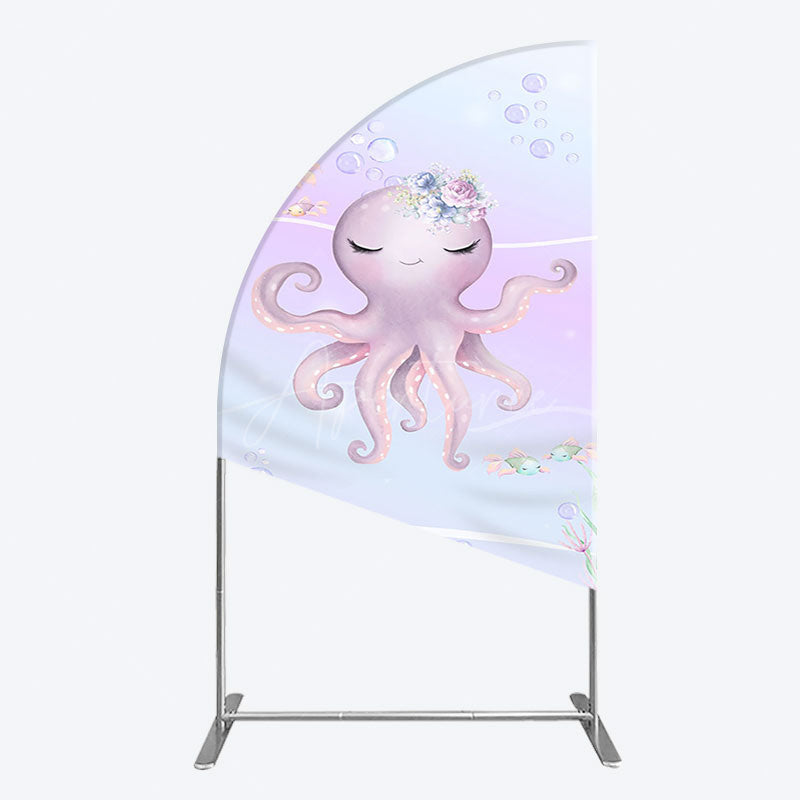 Aperturee - Aperturee Undersea Cute Purple Octopus Birthday Half Moon Arch Backdrop