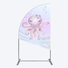 Aperturee - Aperturee Undersea Cute Purple Octopus Birthday Half Moon Arch Backdrop