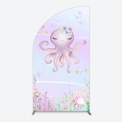 Aperturee - Aperturee Undersea Cute Purple Octopus Birthday Half Moon Arch Backdrop