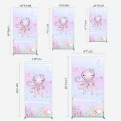 Aperturee - Aperturee Undersea Cute Purple Octopus Birthday Rectangle Backdrop