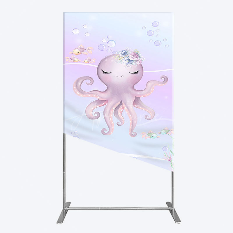 Aperturee - Aperturee Undersea Cute Purple Octopus Birthday Rectangle Backdrop