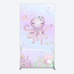 Aperturee - Aperturee Undersea Cute Purple Octopus Birthday Rectangle Backdrop