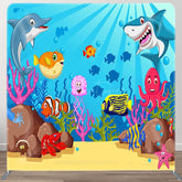 Aperturee - Aperturee Undersea World Animals Birthday Pillow Case Backdrop