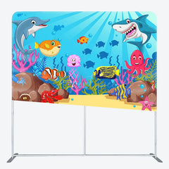 Aperturee - Aperturee Undersea World Animals Birthday Pillow Case Backdrop