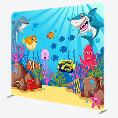 Aperturee - Aperturee Undersea World Animals Birthday Pillow Case Backdrop