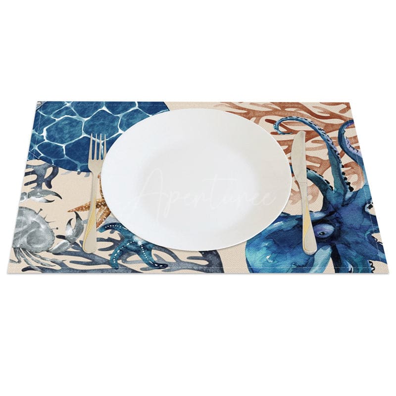 Aperturee - Aperturee Underwater Animal World Summer Set of 4 Placemats