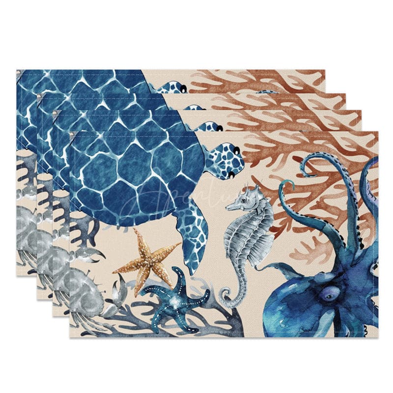 Aperturee - Aperturee Underwater Animal World Summer Set of 4 Placemats