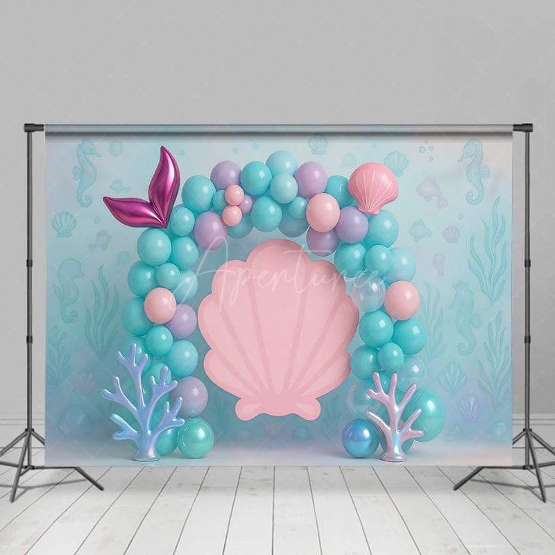 Aperturee - Aperturee Underwater Pastel Mermaid Shell Cake Smash Backdrop