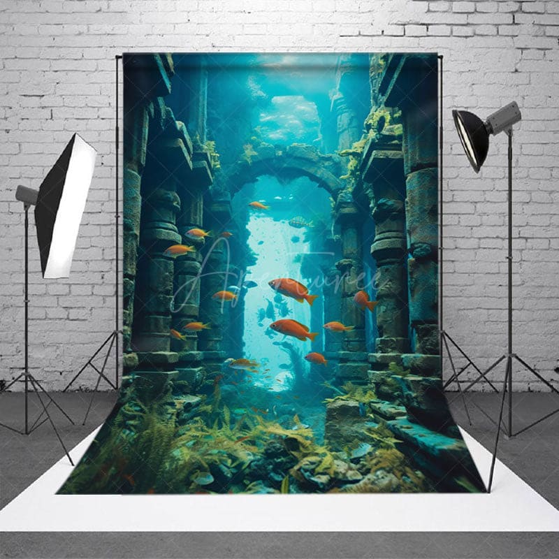 Aperturee - Aperturee Underwater Ruins World Fishing Photography Backdrop