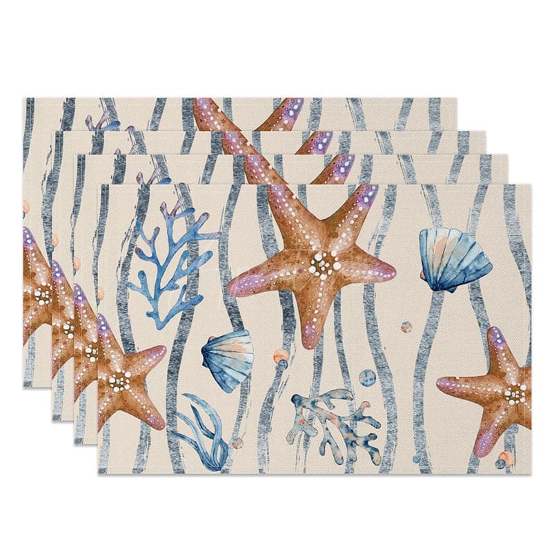 Aperturee - Aperturee Underwater World Shells Coral Set of 4 Placemats