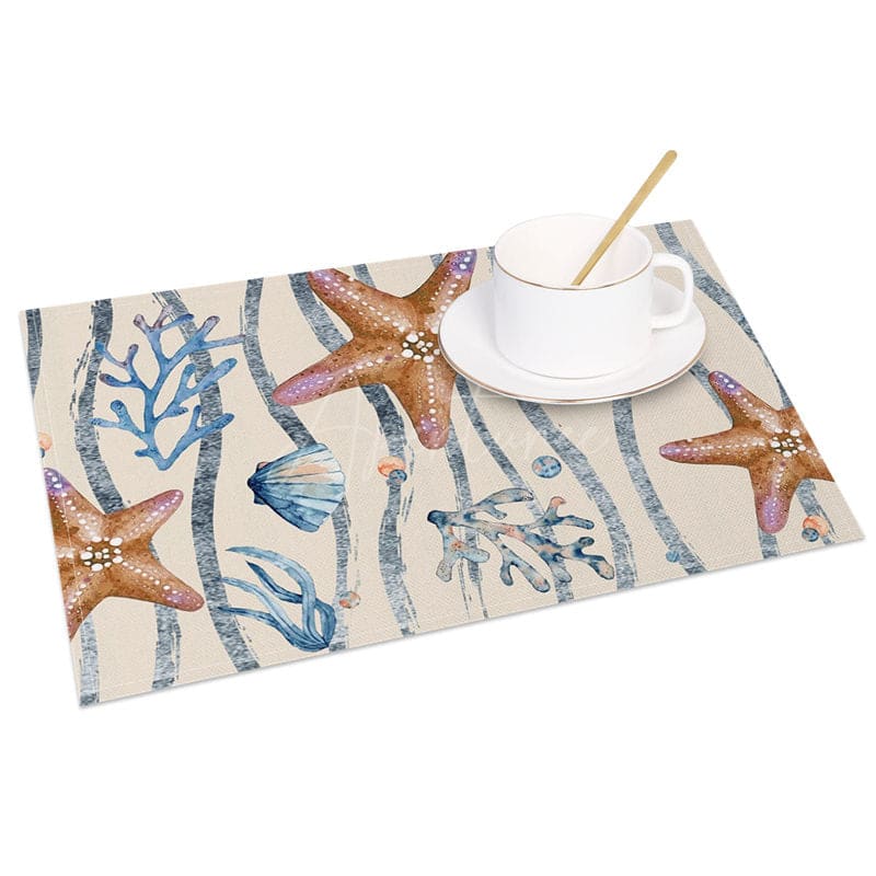 Aperturee - Aperturee Underwater World Shells Coral Set of 4 Placemats