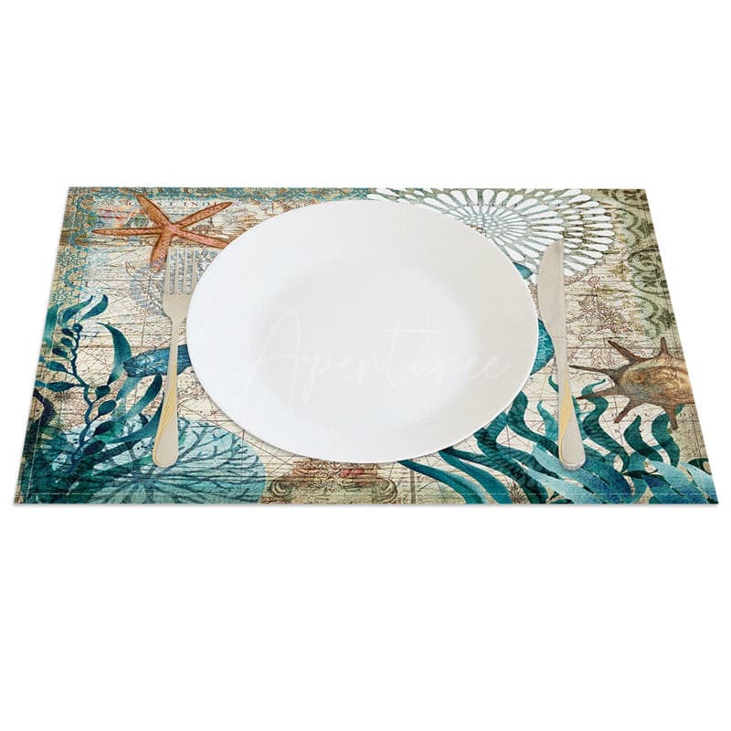 Aperturee - Aperturee Underwater World Turtle Summer Set of 4 Placemats