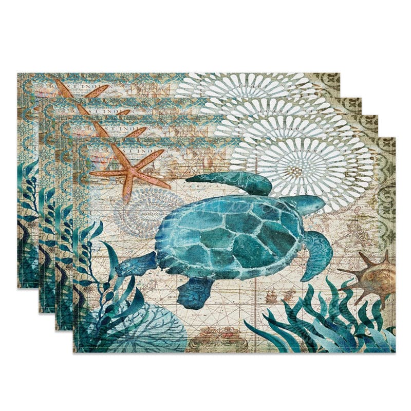 Aperturee - Aperturee Underwater World Turtle Summer Set of 4 Placemats