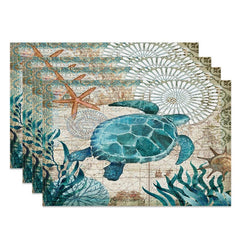 Aperturee - Aperturee Underwater World Turtle Summer Set of 4 Placemats