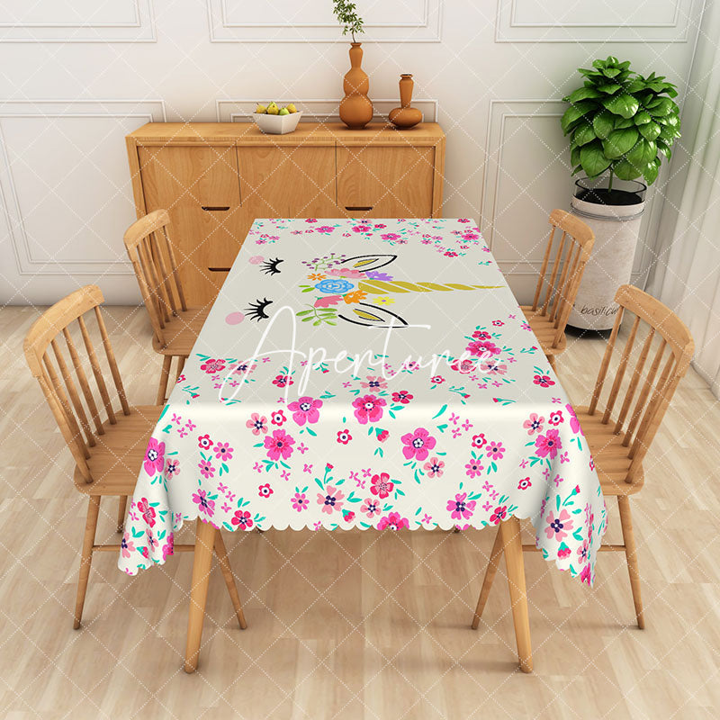 Aperturee - Aperturee Unicorn Flowers Spring Rectangular Tablecloth