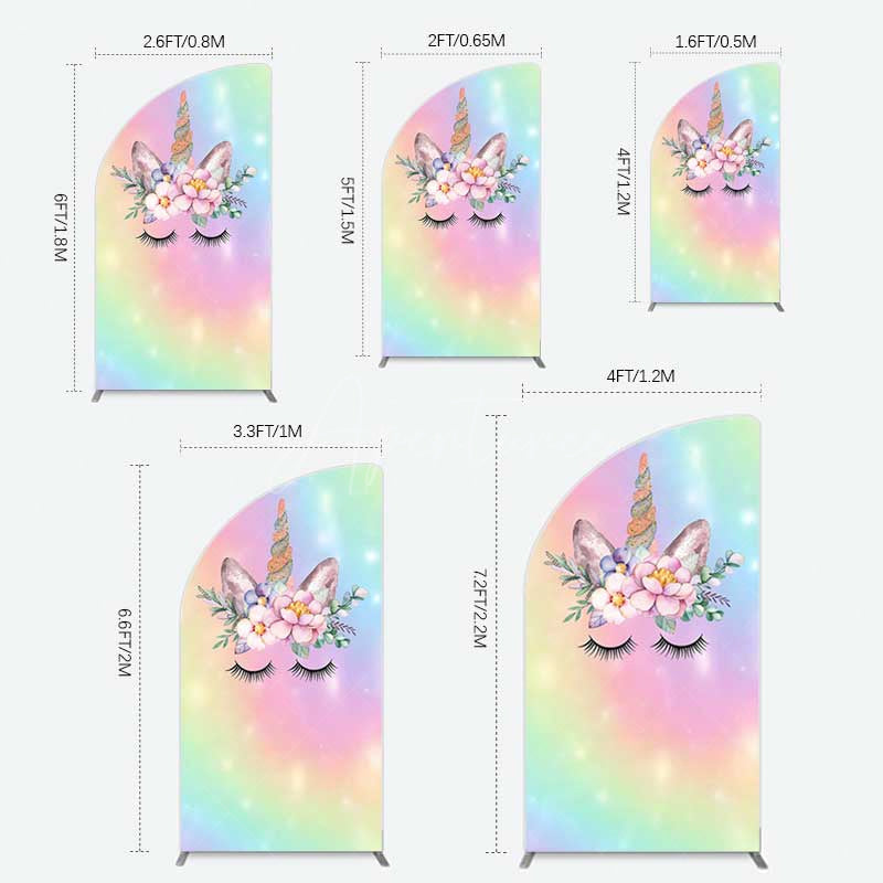 Aperturee Aperturee Unicorn Rainbow Girls Birthday Half Moon Arch Backdrop