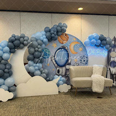 Aperturee - Aperturee Universe Galaxy Astronaut Blue Round Birthday Backdrop