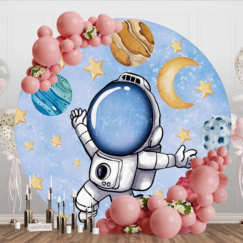Aperturee - Aperturee Universe Galaxy Astronaut Blue Round Birthday Backdrop