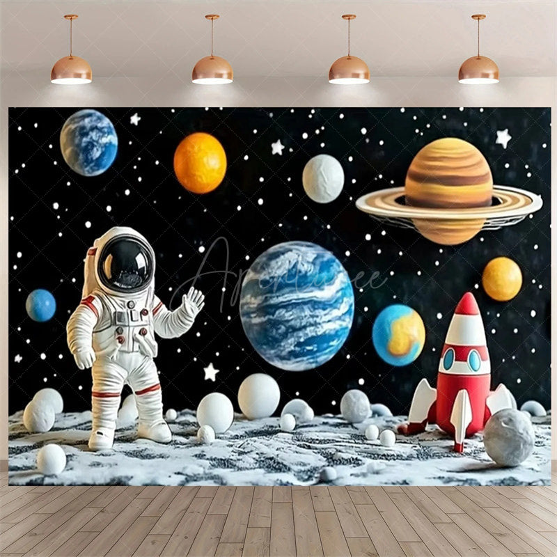 Aperturee - Aperturee Universe Galaxy Rocket Birthday Backdrop Outer Space Adventure for Boy Planet and Star Themed Party Decoration