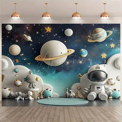 Aperturee - Aperturee Universe Galaxy Rocket Birthday Backdrop Outer Space Adventure for Boy Planet and Star Themed Party Decoration