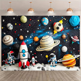 Aperturee - Aperturee Universe Galaxy Rocket Birthday Backdrop Outer Space Adventure for Boy Planet and Star Themed Party Decoration