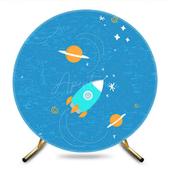 Aperturee - Aperturee Universe Galaxy Rocket Blue Round Birthday Backdrop
