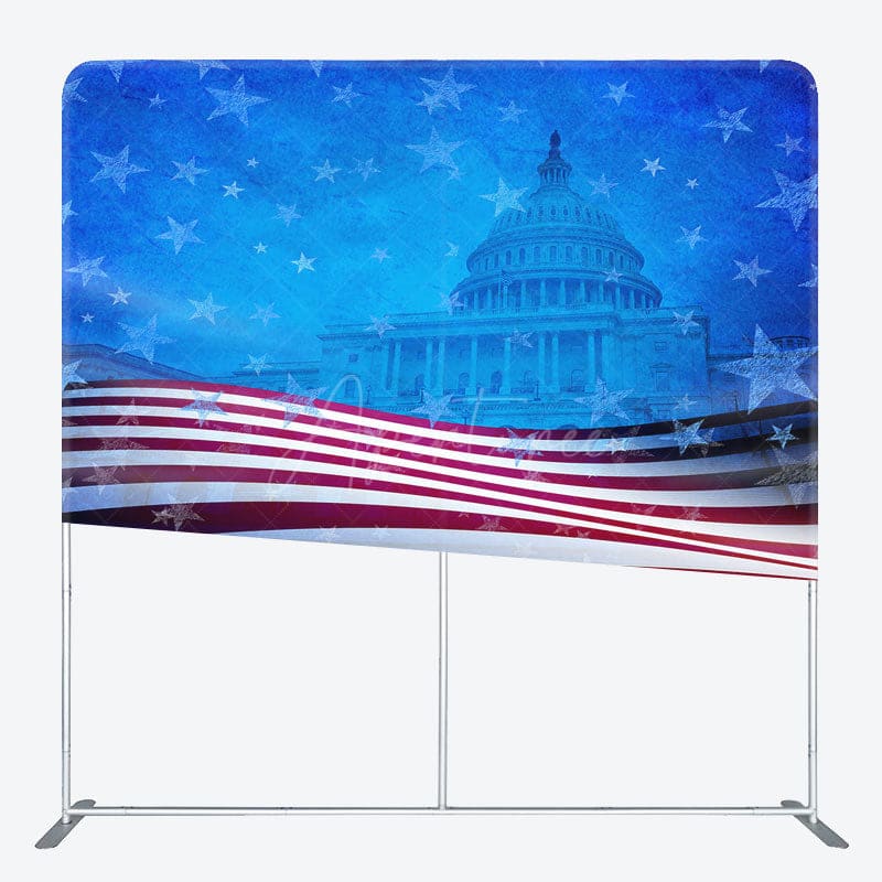 Aperturee - Aperturee Us Flag With White House Square Tension Backdrop