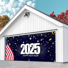 Aperturee - Aperturee Usa Flag 2025 Happy New Year Garage Door Banner
