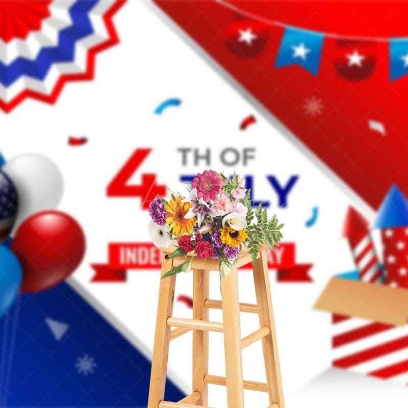 Aperturee - Aperturee Usa Flag Balloons Rocket Independence Day Backdrop