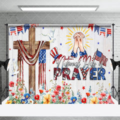 Aperturee - Aperturee Usa Flag Cross Floral National Prayer Day Backdrop