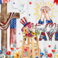 Aperturee - Aperturee Usa Flag Cross Floral National Prayer Day Backdrop