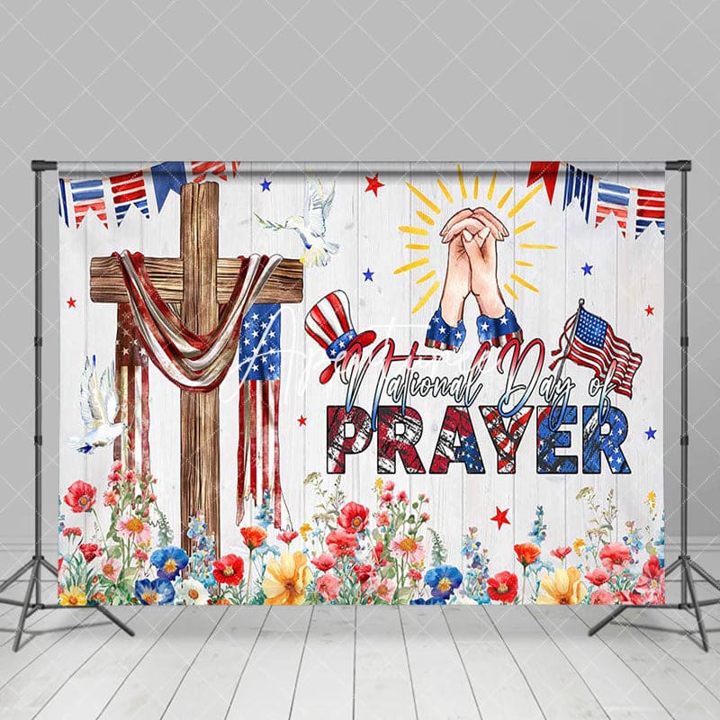 Aperturee - Aperturee Usa Flag Cross Floral National Prayer Day Backdrop